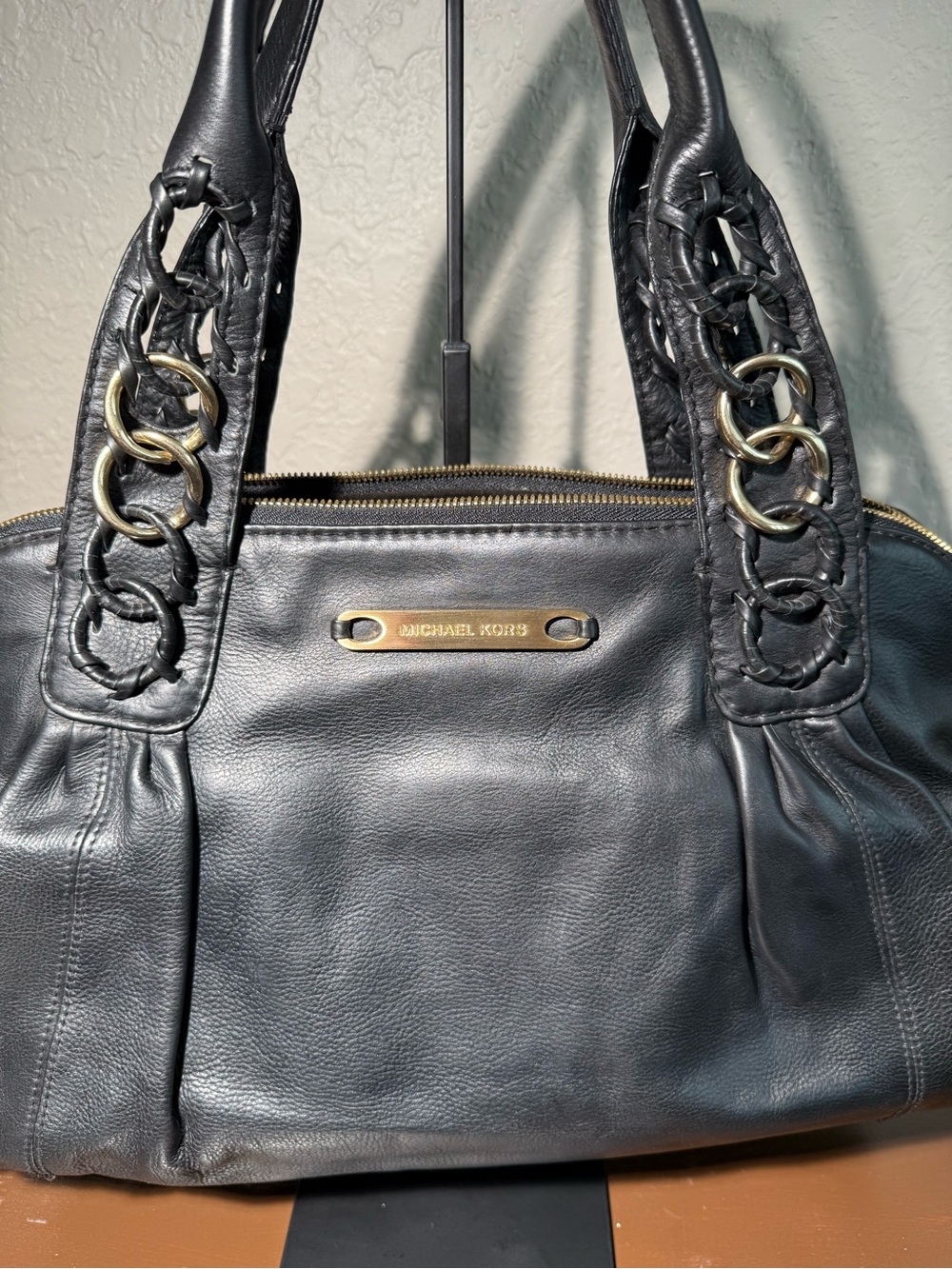 Michael Kors ID Chain Large Black Leather Satchel Handbag MSRP $1,095 - Picture 14 of 17